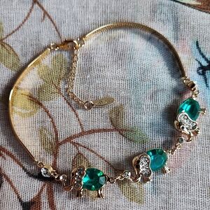 Dark Faceted Teal 18kt Gold Plated Puffed Lucky Elephant Segmented Bracelet NEW